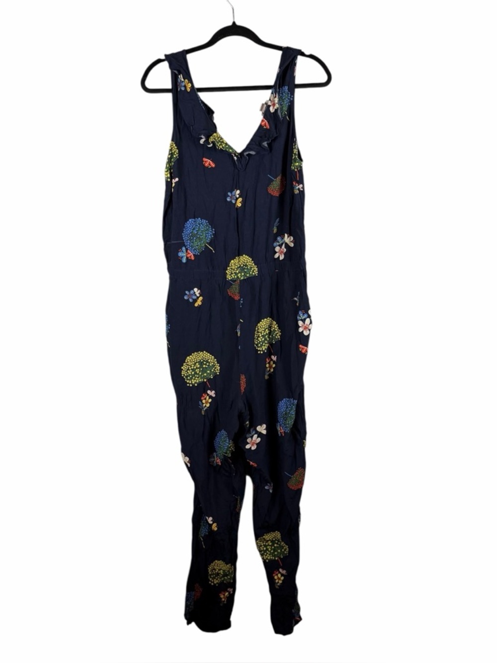 LOFT Floral Sleeveless Jumpsuit Navy Print Size 14